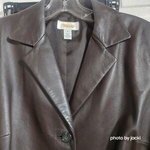 Talbots Dark Brown 100% Henuine Leather Blazer, size 8